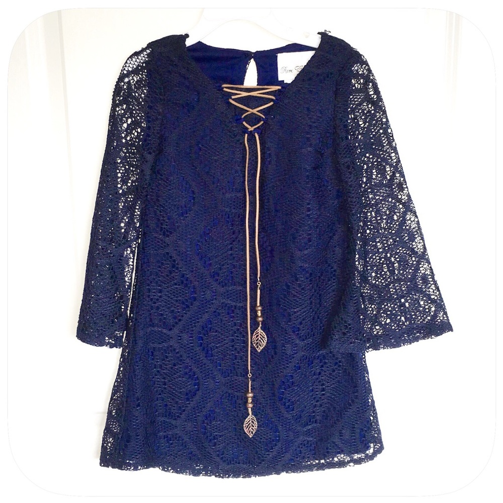 🌀SALE! 💗Girls Blue/Navy Lace Type Dress